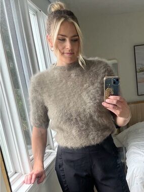 Louis Vuitton Taupe 2007 Angora Short Sleeve Turtleneck Sweater